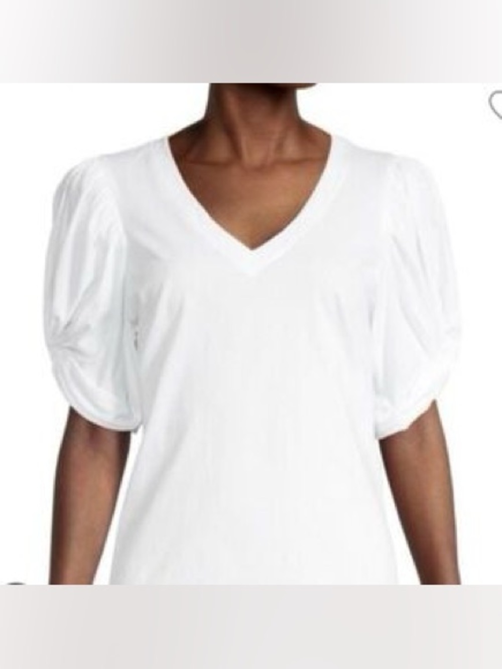 7 For All Mankind Cotton Short Sleeve Top Balloon Sleeve V-Neck, Size L, NWT